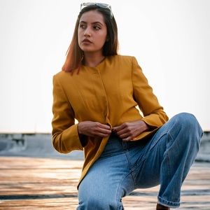 Mustard jewel neckline blazer